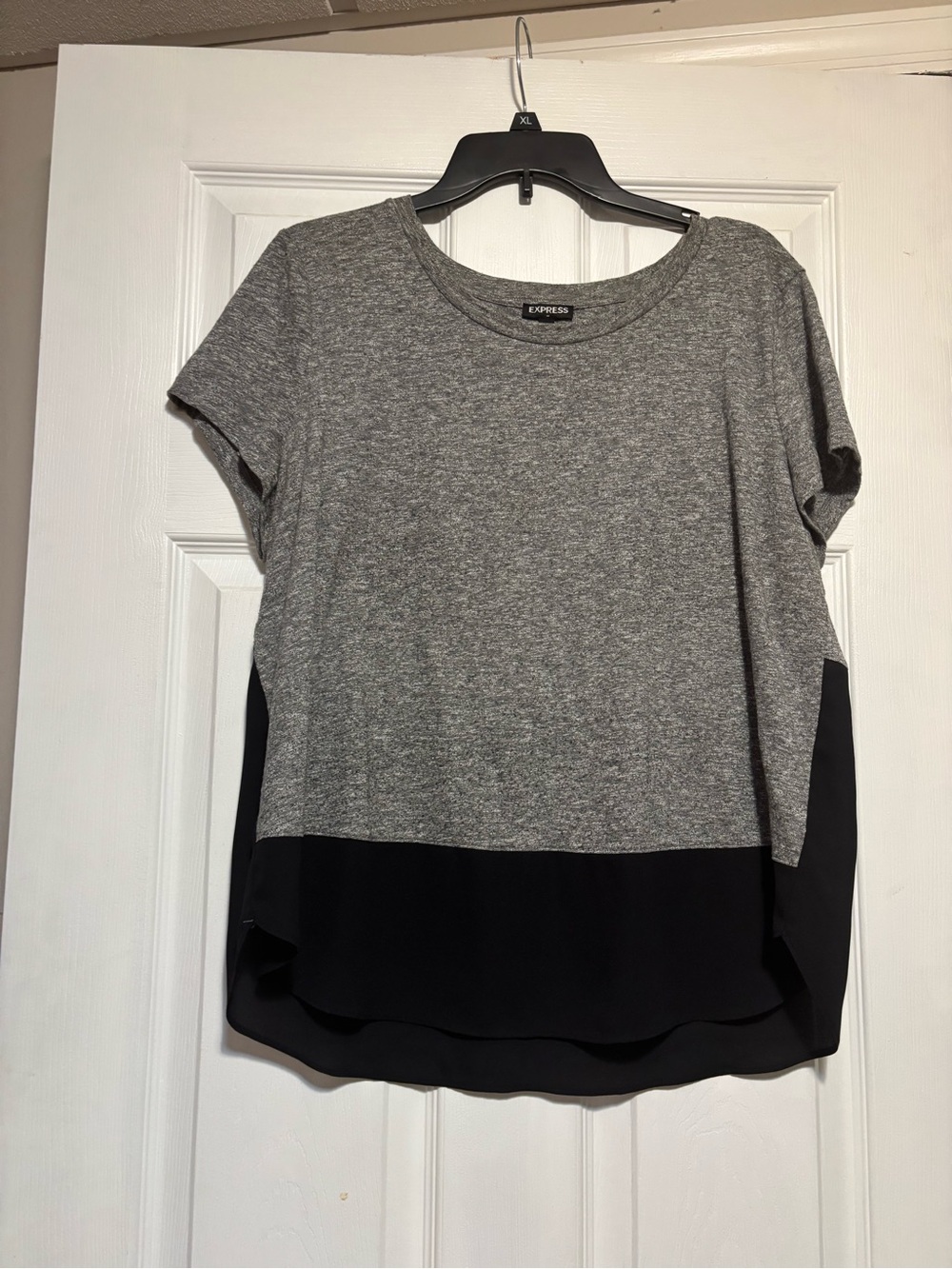 Express Gray and Black Short Sleeve Layered Hem Top